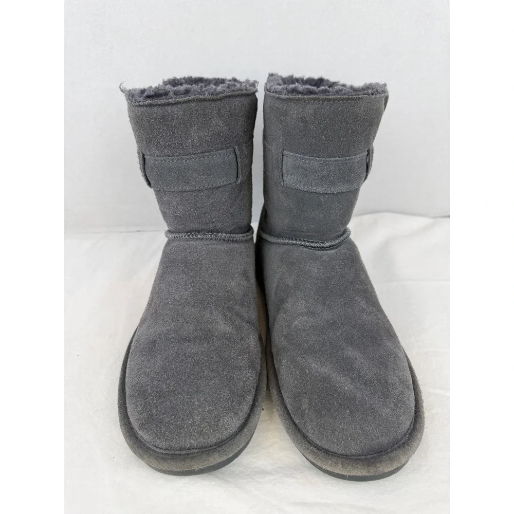 Bearpaw Womens Gray Suede Winter Boots Side Buckle Wool Blend Lining Size 8‎